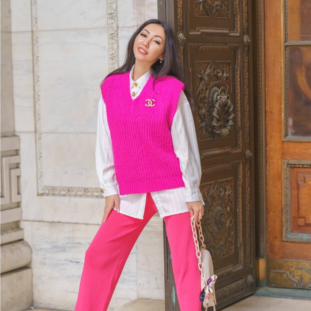 Pink vest, knit ' winter, Zara